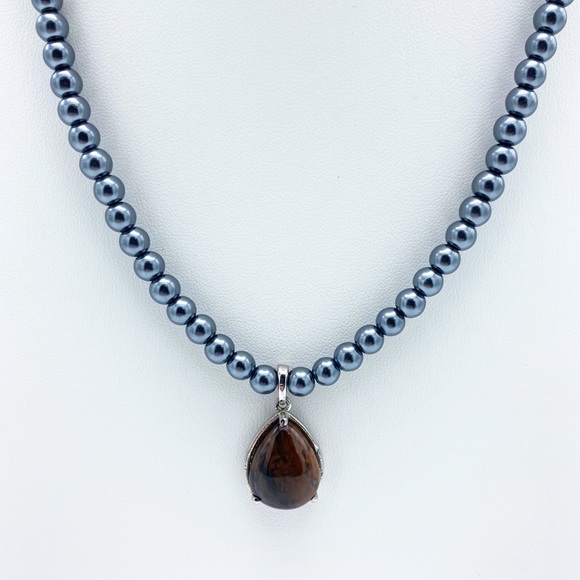 NEW India Faux Tahitian Pearl 316L Stainless Steel Stone Pendant Necklace - Picture 7 of 16